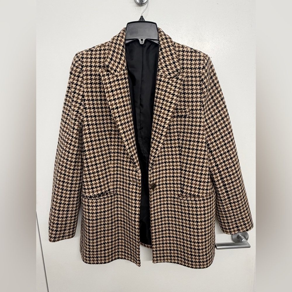 & Other Stories Beige & Black Houndstooth Blazer